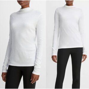 NWT VINCE Essential Long Sleeve Turtleneck Pima Cotton in Optic White Size S